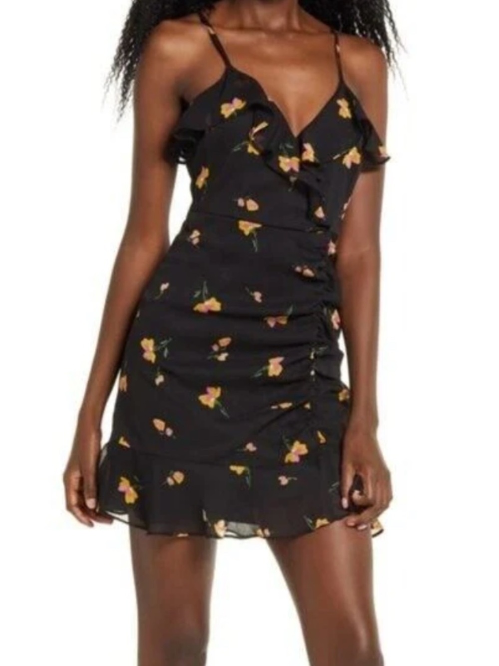 Share All in Favor Callie Ruffle Trim Floral Print Chiffon Mini Dress Size Large